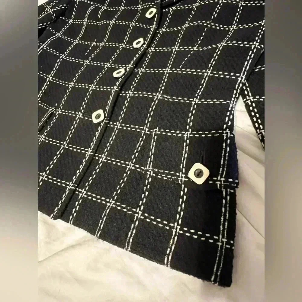 Women Moiselle Vintage Black Plaid Blazer/ Jacket- Wool - Picture 7 of 13